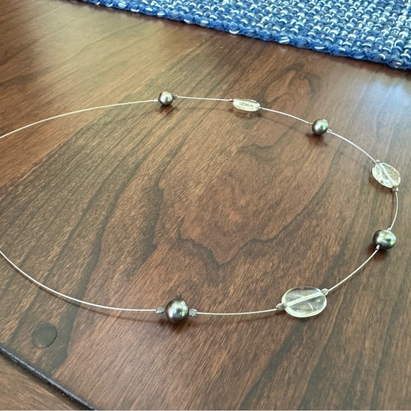 Wire Necklace with Citrine, Green/Bronze Freshwater Pearls - Picture 3 of 5